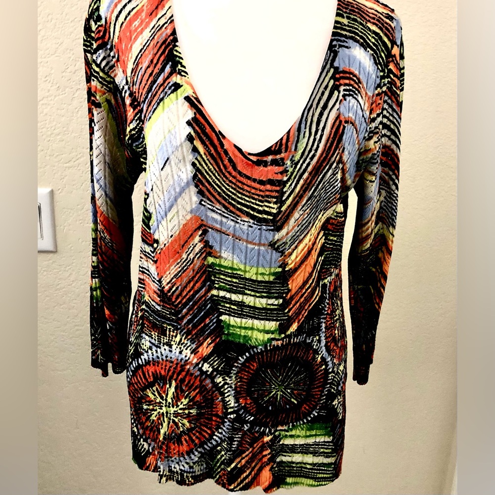 Alberto Makali Vintage Striped & Circular Print 3/4 Sleeve  Sweater